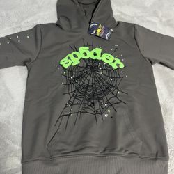 Sp5der Gray And Green Hoodie Brand New