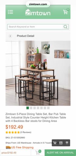 Brand New 5-Piece Dining Table Set. Kitchen Table with 4 Backless Bar stools