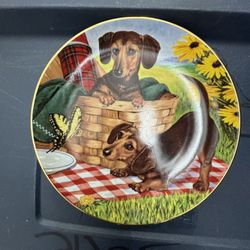 Danbury Mint; Art By Christopher Nick Limited Edition Collection ;Dachshunds China Plate “ Picnic Pals”