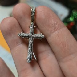 Diamond And 10k Gold Cross 