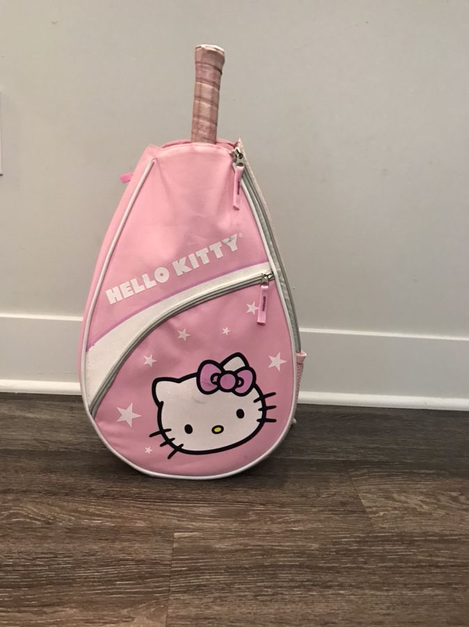 Pink Hello Kitty Tennis Bag and Tennis Racket.