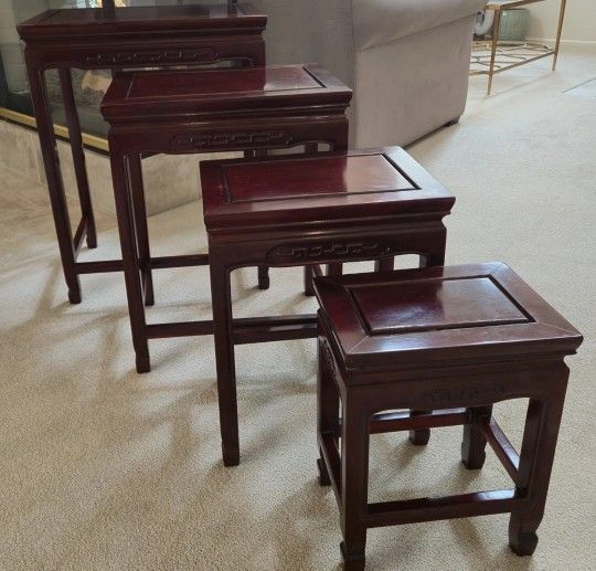 Vintage Rosewood Asian Nesting Tables Set of 4