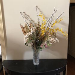 Flower Arraignment With Leaded Glass Vase