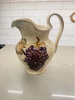Large Ceramic Grape Pitcher – Tuscan Style, 13” Tall