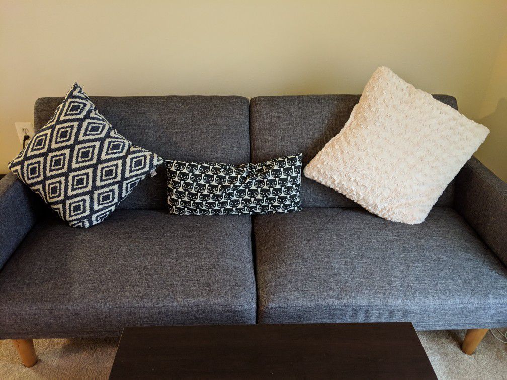 Linen Futon and Mainstays Coffee Table