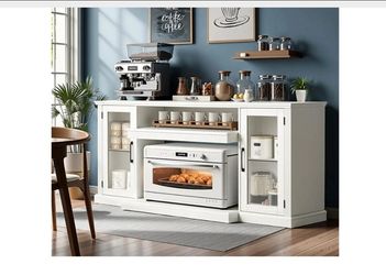 TV Stand Cabinet  with Glass Doors, 70 inch wide, White.Size: 70" wide.