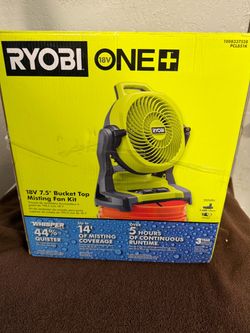 Ryobi 18V ONE+ WHISPER SERIES 7.5" Bucket Top Misting Fan Kit