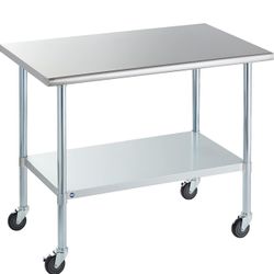 ROCKPOINT Stainless Steel Table for Prep & Work Caster Wheels 30x48 Inches Metal Commercial Kitchen $170