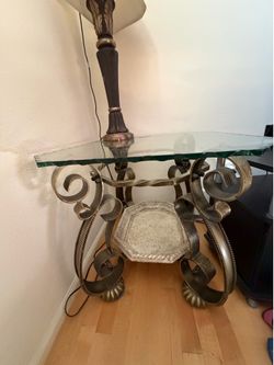 Ornate glass top end table