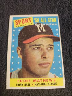 Vintage 1958 Topps Hof Eddie Mathews All-Star Selection Baseball Card 