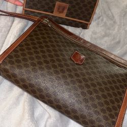 Vintage Celine Macadam Clutch Bag Brown PVC and matching wallet