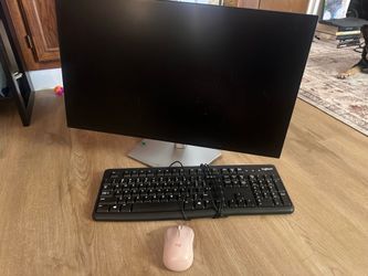 Dell monitor, Logitech keyboard and logi mouse