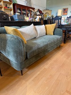 Green Chenille Sofa with Tapered Legs
