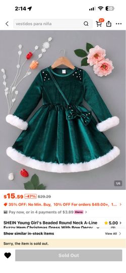 Girls Green Velvet Christmas Dress with Fur Trim
