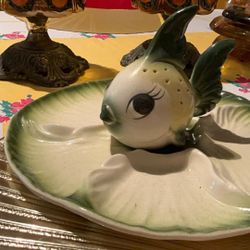 Vintage 1960S Deforest Green Fish, Toothpick Holder Appetizer Tray Ceramic Mcm Kitchen