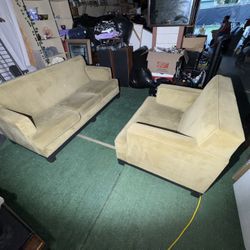 Beautiful Cozy Tan Couch & Oversized Armchair