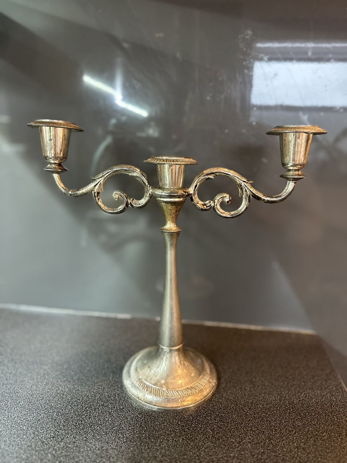 Vintage Silver-Plated Triple Arm Candelabra – Elegant Swirl Design