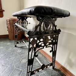 Antique Unique Small Cast Iron Base Accent Bench with Leather Padded Top - Bathroom/ Entryway