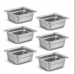Aplancee 1/6 Hotel Pans 2.5 Inch Deep Stainless Steel Food Pan - Anti-Jam 6 Pack Steam Table Pan Set For Catering, Buffet Use, Kitchen Prep