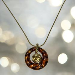 Sterling Silver Vermeil Women's 18" Necklace With Unique Citrine Pendant