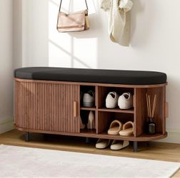 Brown fluted shoe storage bench