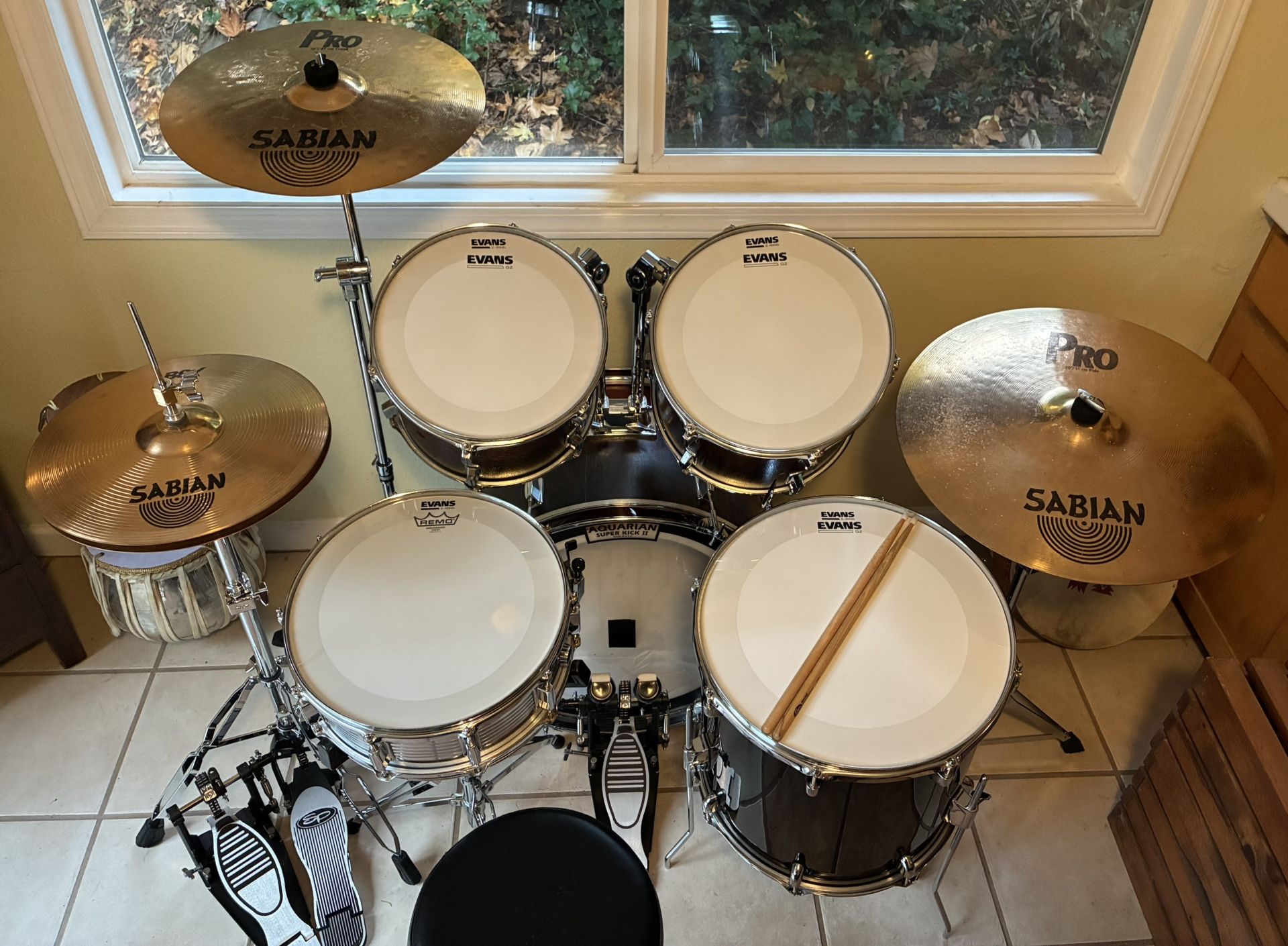 Drum Set, New Heads, Double Pedal, Cymbals