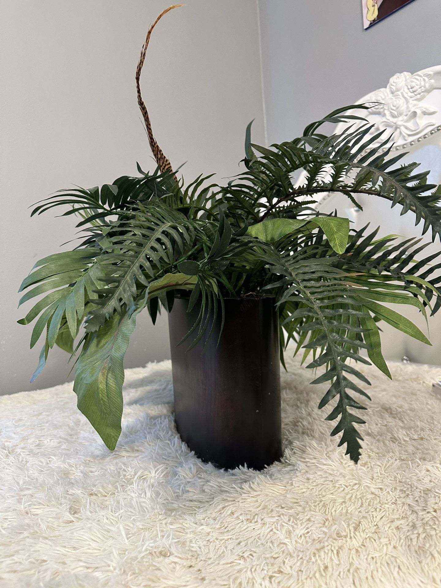 Large Artificial Tropical Plant in Dark Wood Pot – Elegant Home Decor