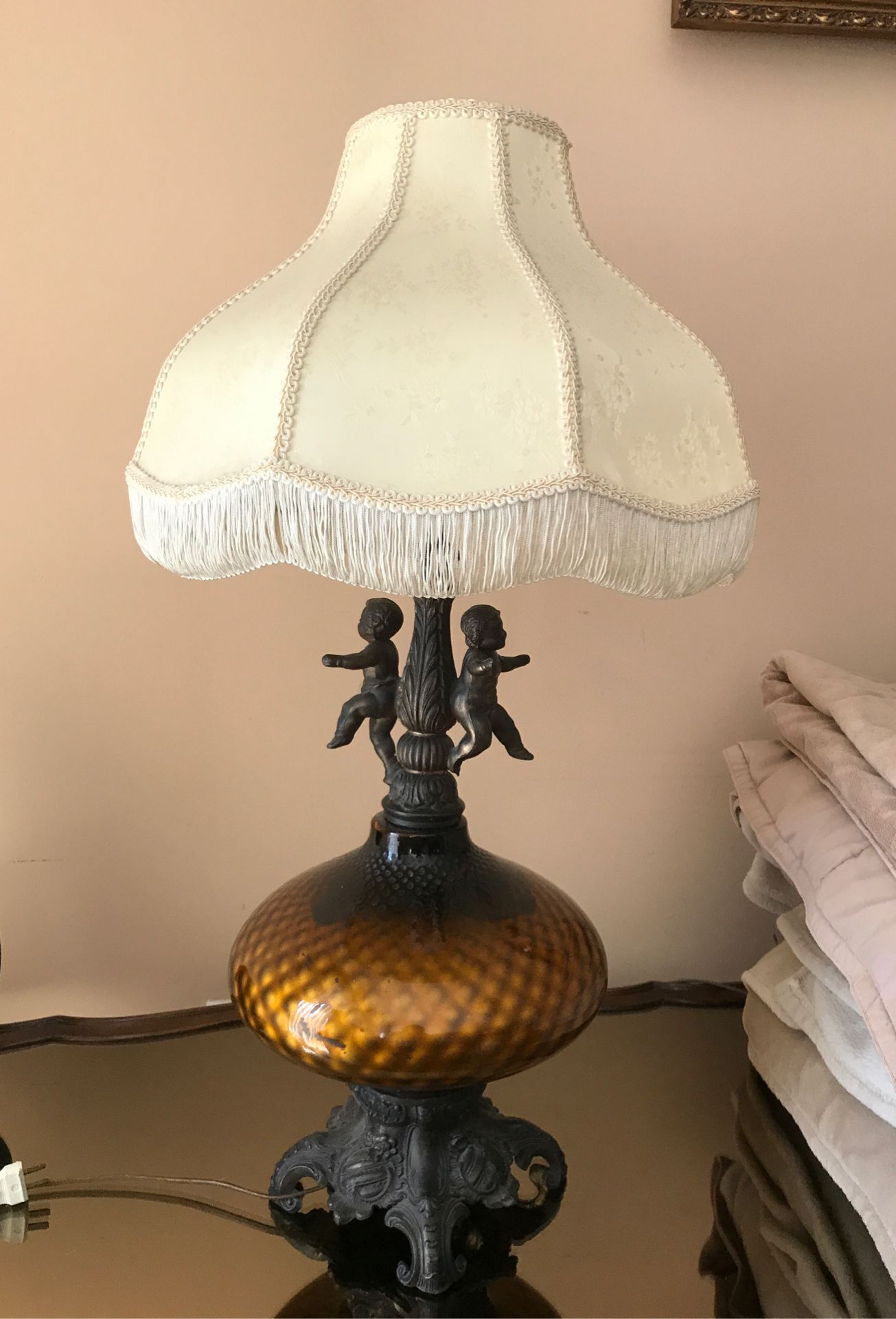 Beautiful bronze and glass antique lamp