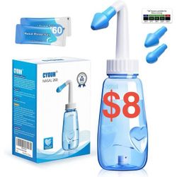 CYOUH CYOUH Neti Pot Sinus Rinse Bottle Nose Wash Cleaner Pressure Rinse Nasal Irrigation for Adult & Kid BPA Free 260 ML with 60 Nasal Wash Salt Pack