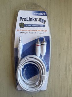 ProLinks 6ft. 3.5mm plug to Dual RCA Plugs / NEW Factory Sealed / SRY0600WG