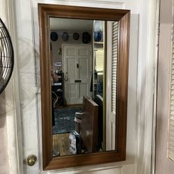 1960s mid century modern thicker glass mirror teak frame glass 18×36