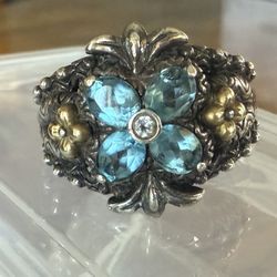Barbara Bixby Topaz & Sapphire, 18k Gold & Sterling Silver Ring