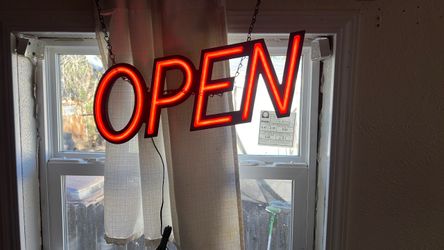 Red Neon OPEN Sign with Chain Hanging