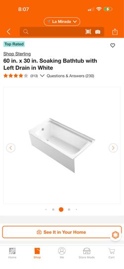 Cast iron bathtub, left outlet 60” x 30. 1/4 x 14“ brand-name Kohler.