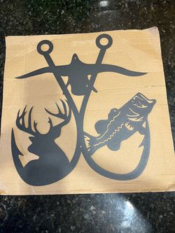 Metal wall decor, hunting, and fishing