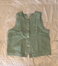 (M) Free Assembly Green Striped Denim Vest