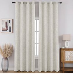 W52XL84in 100% Blackout Window Curtains 84 inches Long 2 Panels Set, Faux Linen Look Thermal Insulated Grommet Drapes, Room Darkening Curtain for Bedr