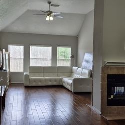 White Leather Reclining Sectional