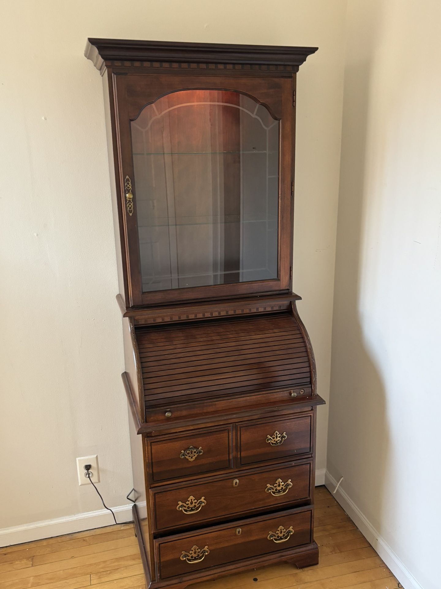 Antique Wooden Secretary Desk with Bookcase Hutch
