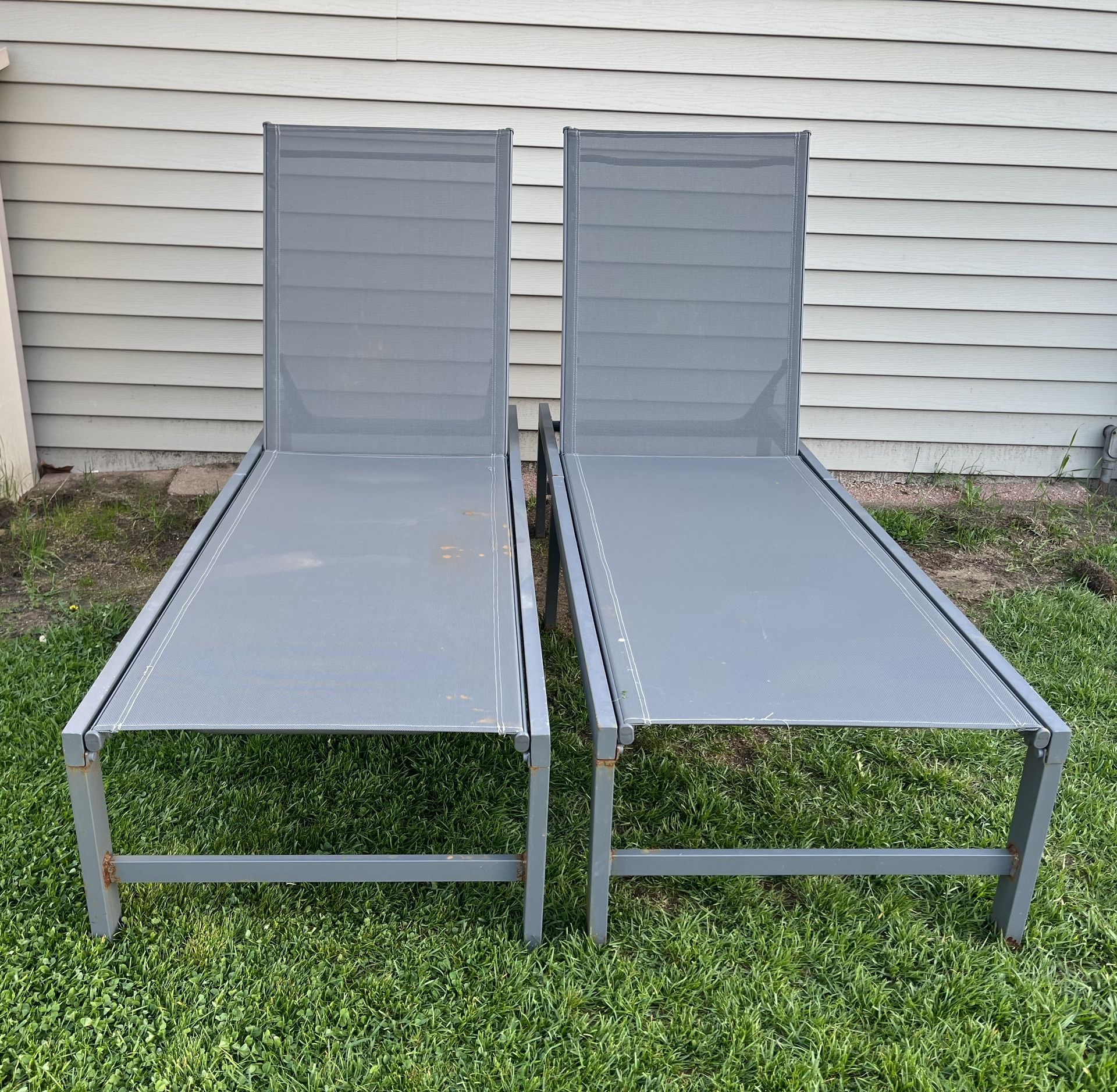 2 Gray Metal Adjustable Height Patio Chairs (Both For $20)