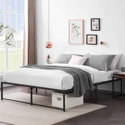Queen Size Metal Platform Bed Frame, No Box Spring Needed/Mattress Foundation/Steel Slat Support Black (Queen)