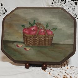 Pretty Vintage Hand Painted Apples In Basket 