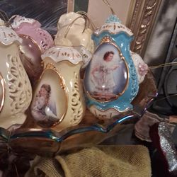 Set Of 12 Franklin Mint Angel's Christmas Ornaments 