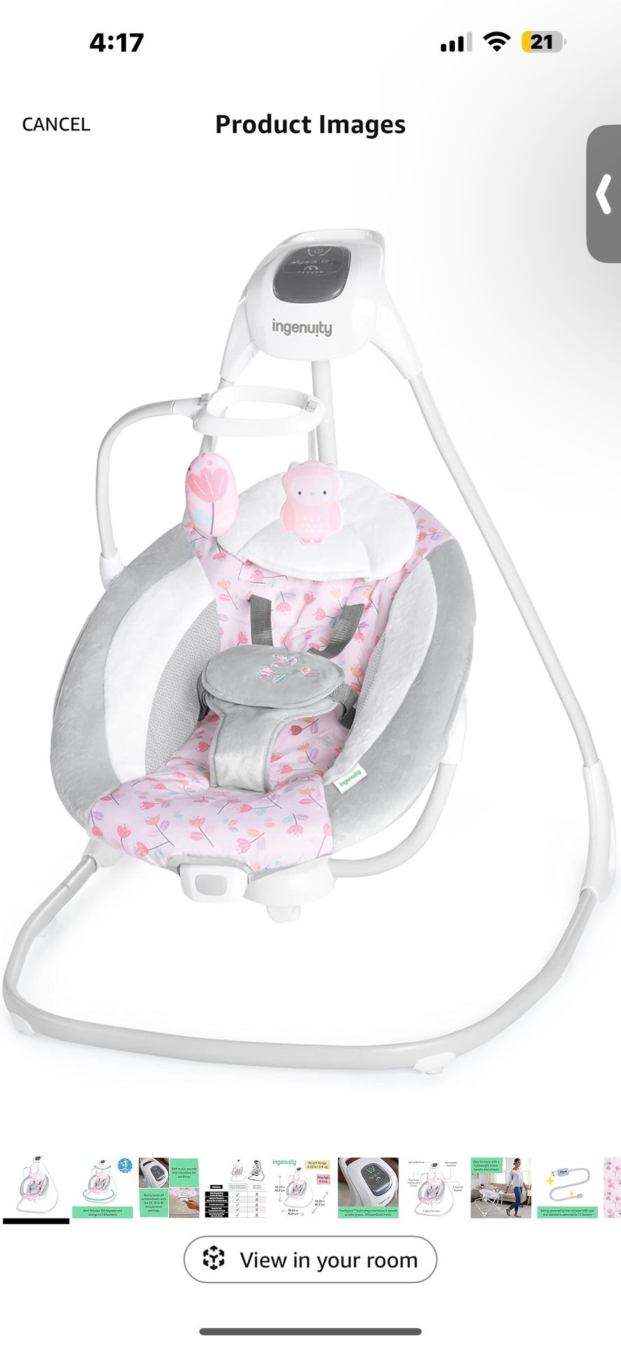Baby Swing, Vibrations & Nature Sounds, 0-9 Months 6-20 Ibs