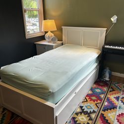 White twin Bed frame with trundle for Sale