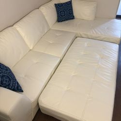 Leather White living room set with Ottoman 