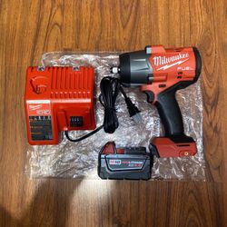 New Milwaukee M18 Fuel Brushless 1/2” Square Ring Impact Wrench (2967-20) 1,600 ft-lbs nut-busting (1) 5.0AH battery (1)M12/M18 Charger 