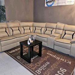 Amite Beige Power Reclining Sectional Brand New 