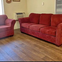 Red  Burgundy Velvet/micro Fiber Sofa & Chair