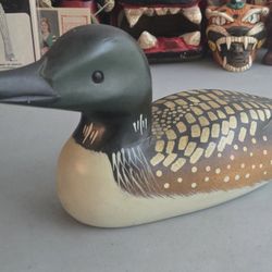 Vtg Hand Painted Wooden Loon Duck Decoy 14"